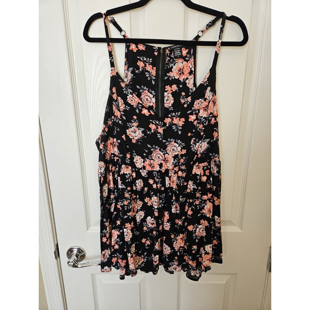Torrid Cami Racerback Zip Back Floral Sleeveless Adj Straps Elastic Waist Plus 4